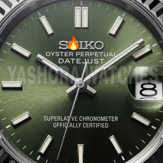 Luxury Silver Stainless Steel Watch Fluted Bezel Green Sunburst Dial Jubilee Bracelet Premium Automatic Watch – Men