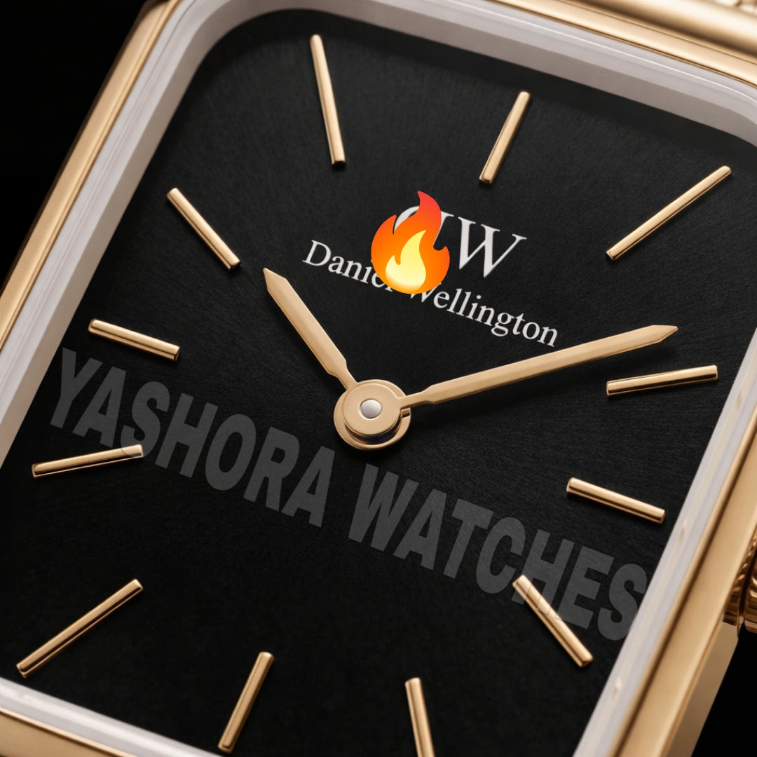 GOLD RECTANGULAR CHAMPAGNE Black DIAL MESH STRAP WATCH