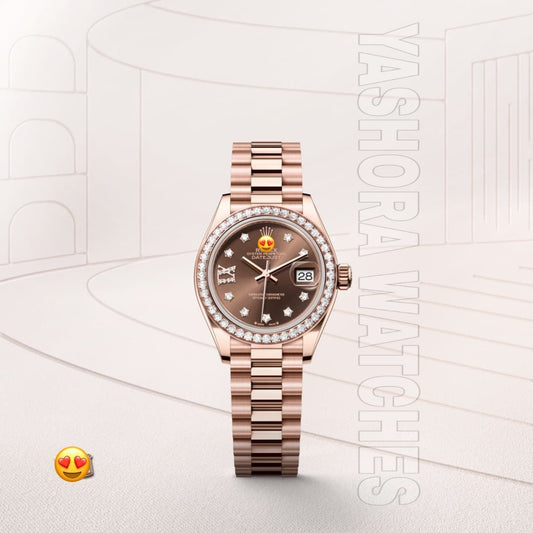 Role* Lady-Datejust Oyster, 28 mm, Everose gold and diamonds (Automatic)