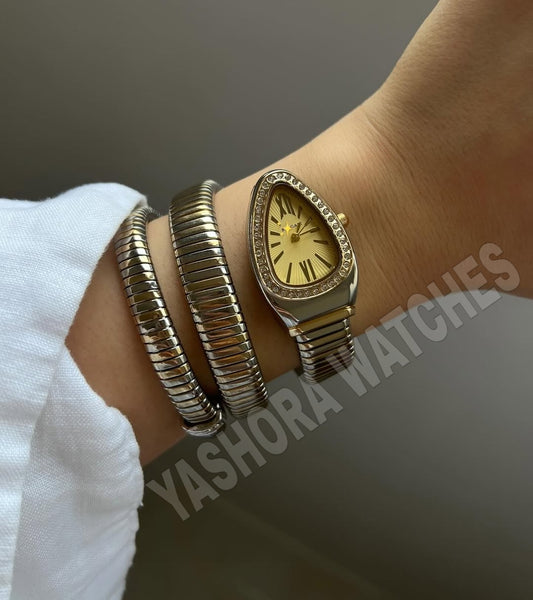 BVL TWO TONE GOLD SERPANTINE SPIRAL WATCH
