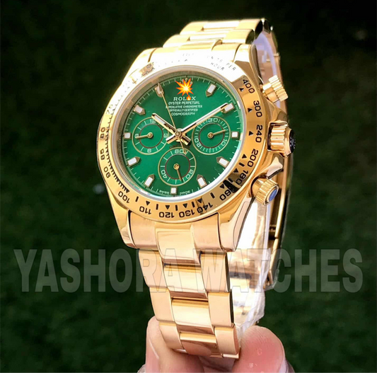 Rol*x Cosmograph Daytona Gold & Green Dial Japanese Automatic Mens Watch