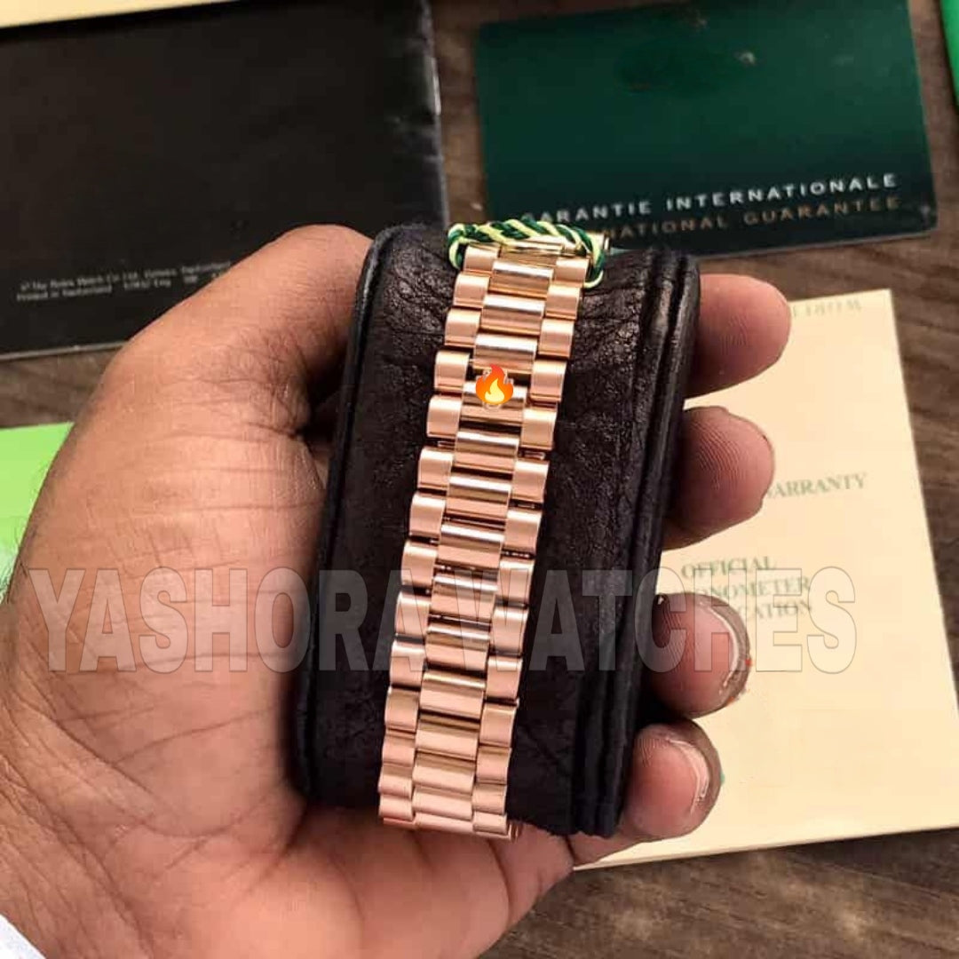 Rol*x Day Date 41 Rose Gold Green Dial Japanese Automatic Mens Watch