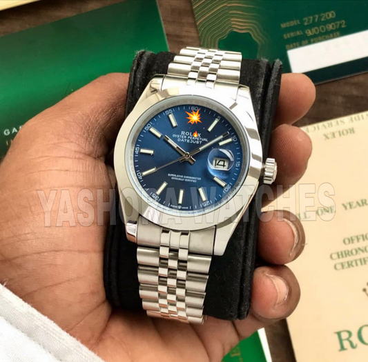 Rol*x Date Just 41 Stainless Steel Silver Tone Blue Dial Japanese Automatic Master Quality Men’s Watch