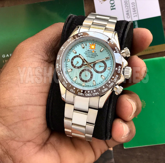Rol*x Daytona Cosmograph Stainless Steel Sky Blue Dial Japanese Master Quality Mens Watch