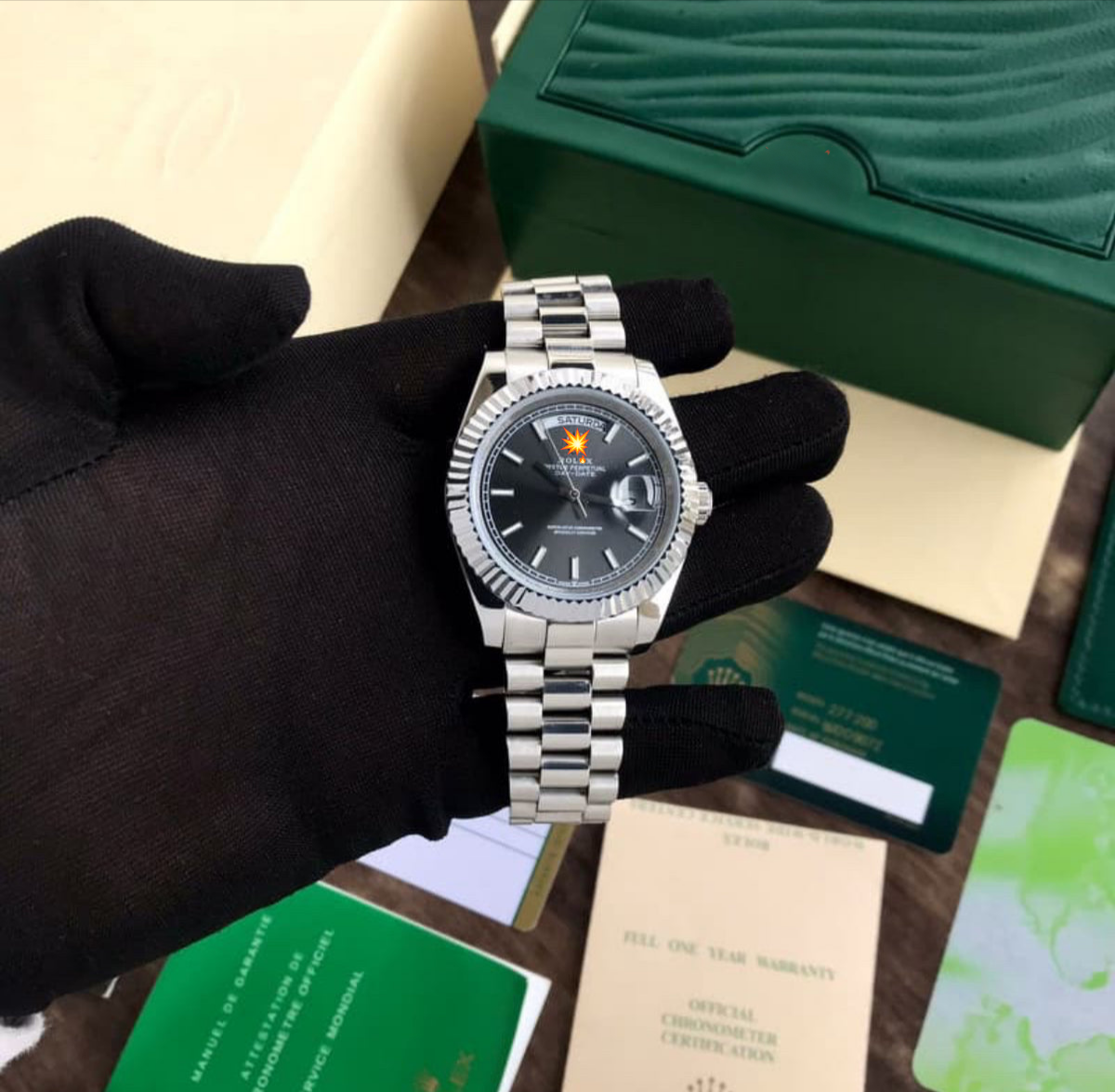 Rol*x Day Date 40 Stainless Steel Grey Dial Japanese Automatic Master Quality Mens Watch