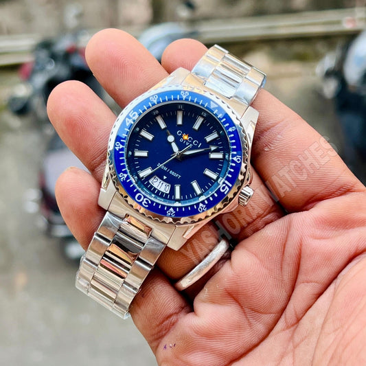 G*CCI DIVE YA136203 BEST HIGH PREMIUM QUALITY PURE JAPAN MACHINE FULL STEEL METAL BELT BLUE DIAL