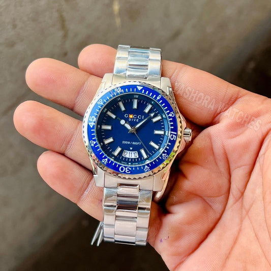 G*CCI DIVE YA136203 BEST HIGH PREMIUM QUALITY PURE JAPAN MACHINE FULL STEEL METAL BELT BLUE DIAL