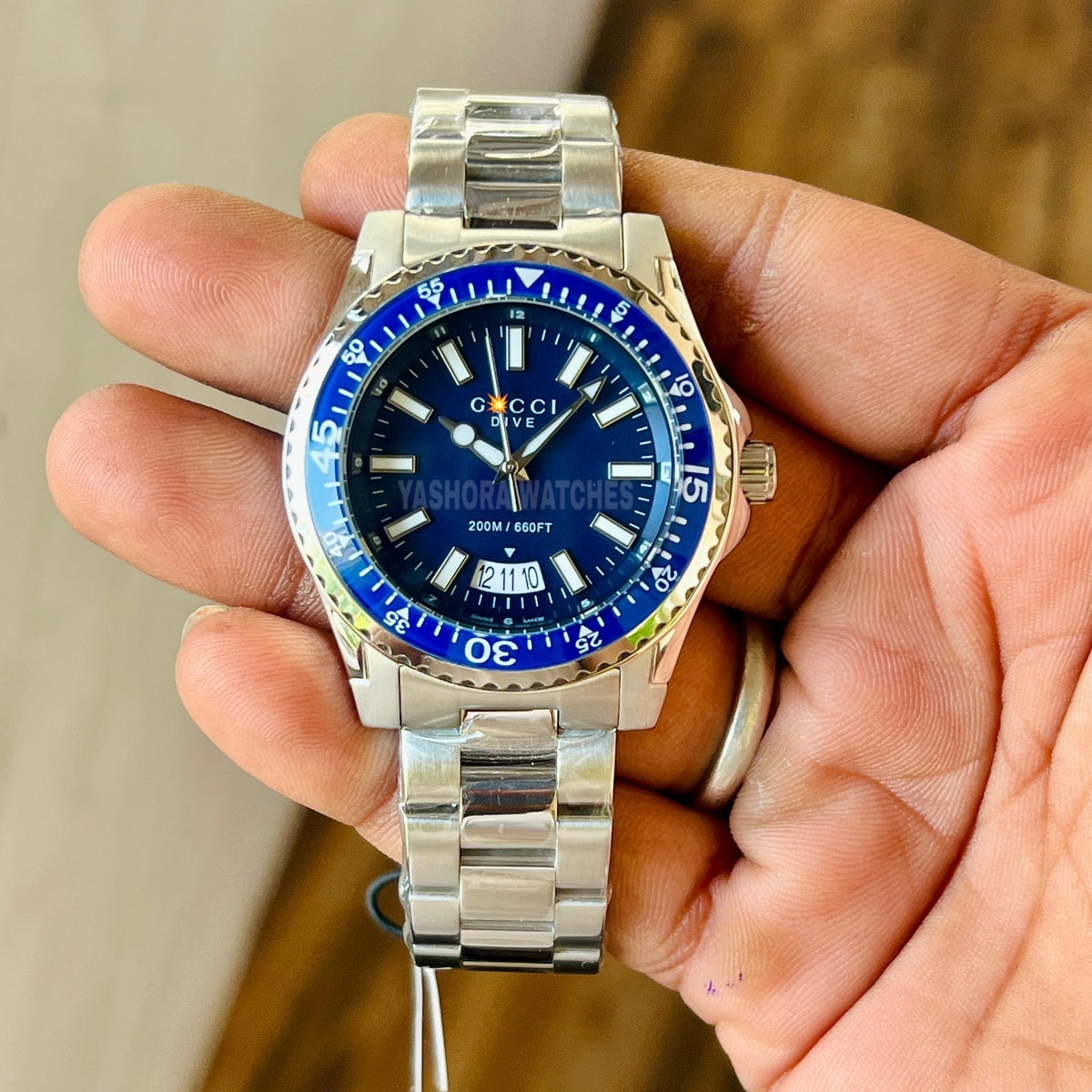 G*CCI DIVE YA136203 BEST HIGH PREMIUM QUALITY PURE JAPAN MACHINE FULL STEEL METAL BELT BLUE DIAL