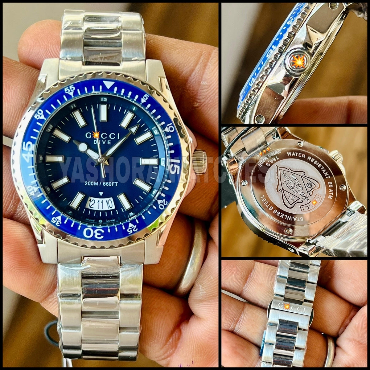 G*CCI DIVE YA136203 BEST HIGH PREMIUM QUALITY PURE JAPAN MACHINE FULL STEEL METAL BELT BLUE DIAL