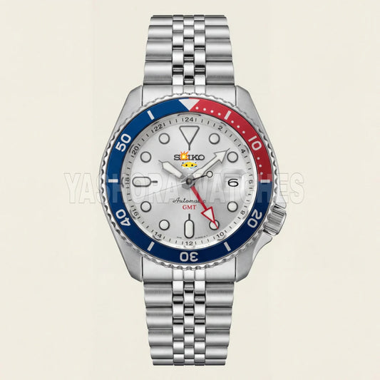 Silver Dial Pepsi GMT Automatic Steel Watch