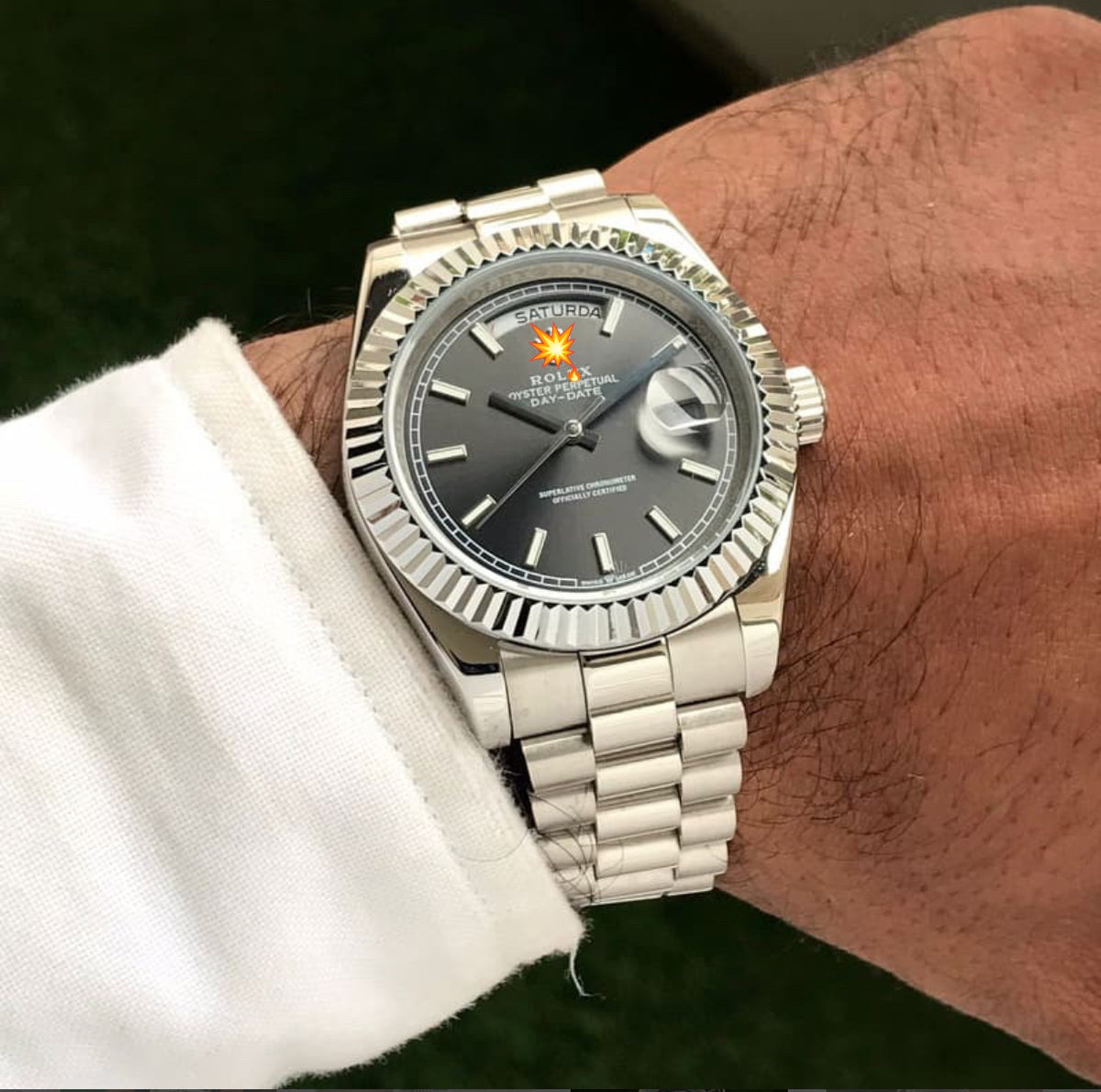 Rol*x Day Date 40 Stainless Steel Grey Dial Japanese Automatic Master Quality Mens Watch