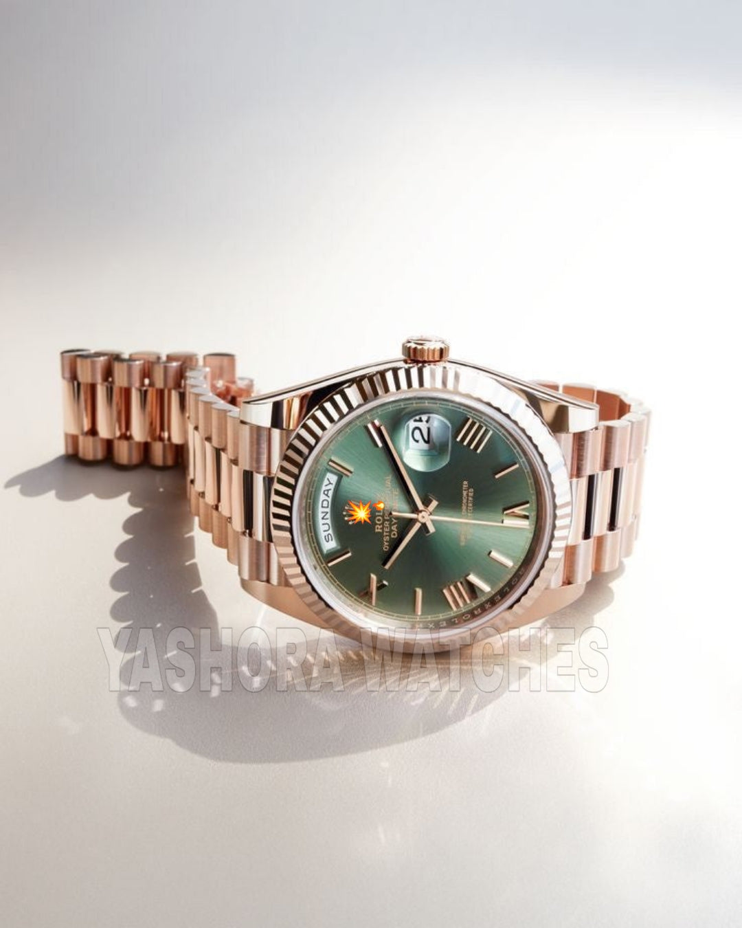 Rol*x Day Date 41 Rose Gold Green Dial Japanese Automatic Mens Watch