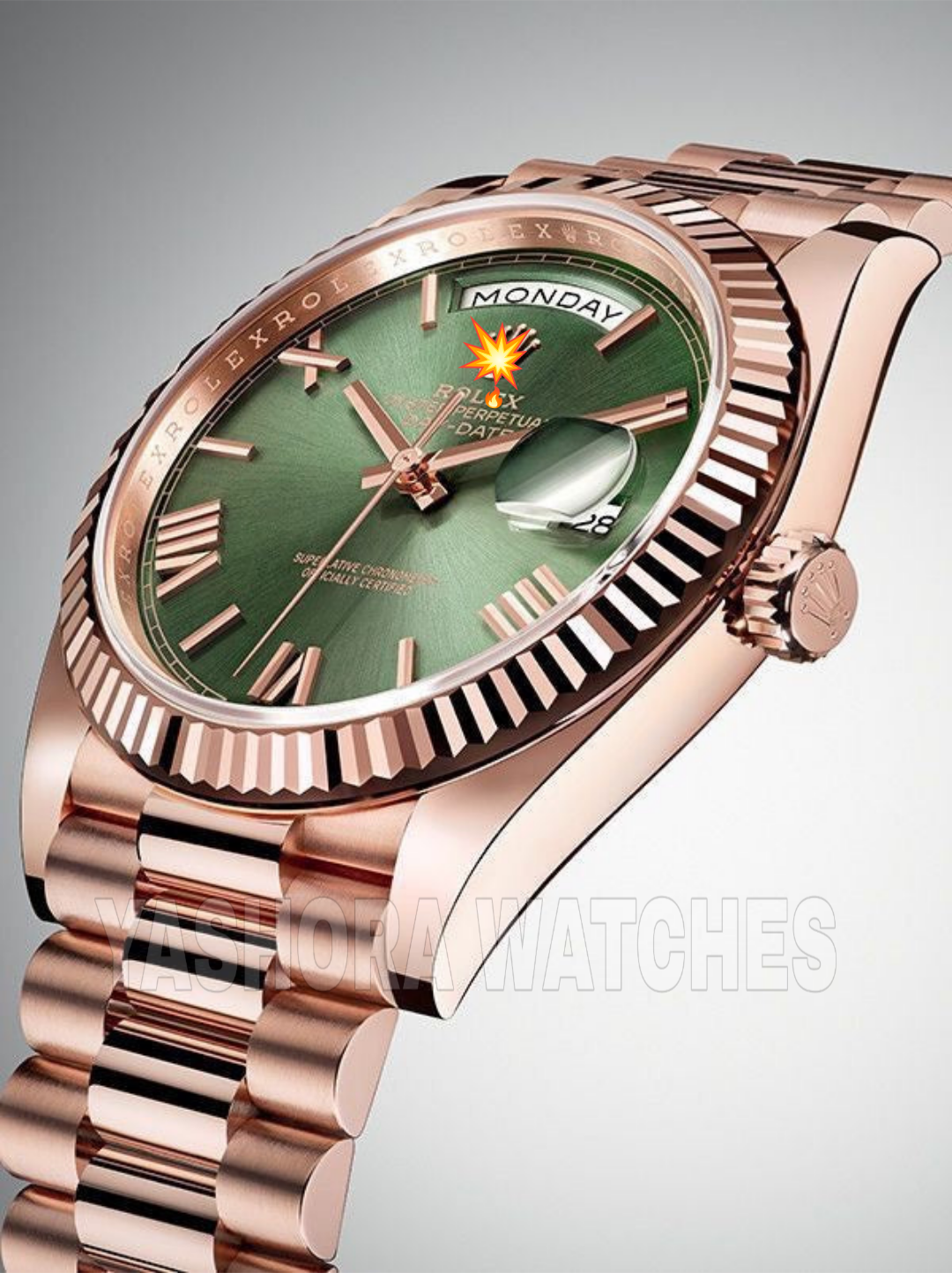 Rol*x Day Date 41 Rose Gold Green Dial Japanese Automatic Mens Watch