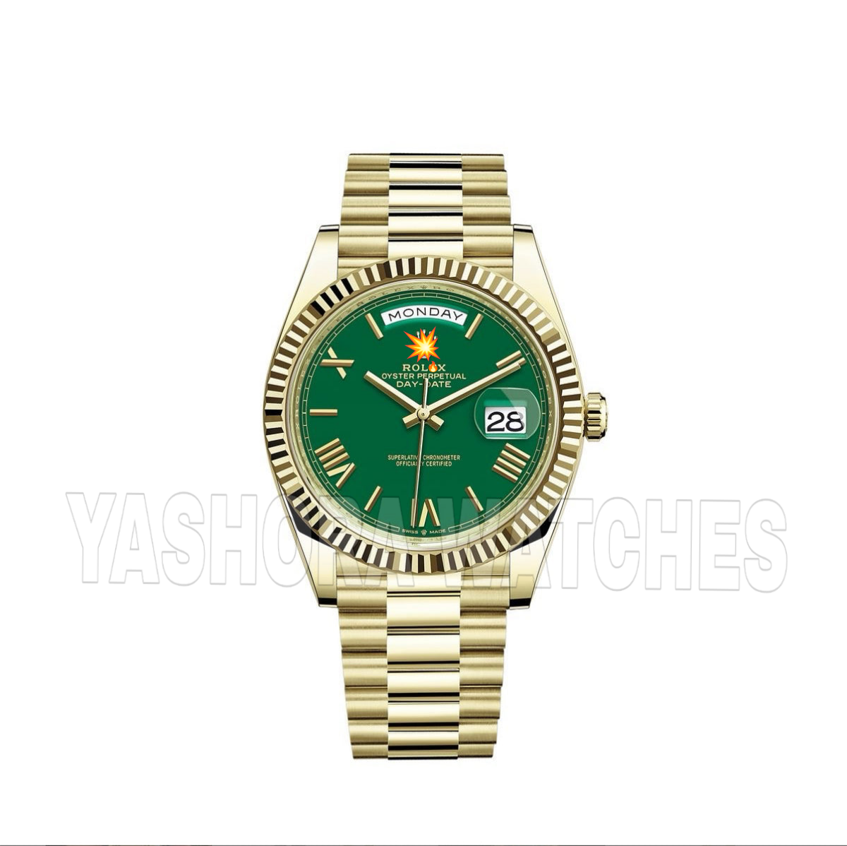 Rol*x Day Date Gold Green Dial 40mm Japanese Automatic Mens Watch