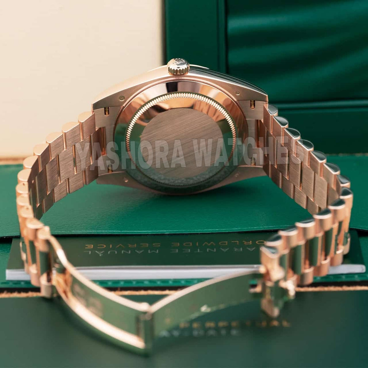 Rol*x Day-Date 41 Fluted Bezel Rose Gold Green Dial