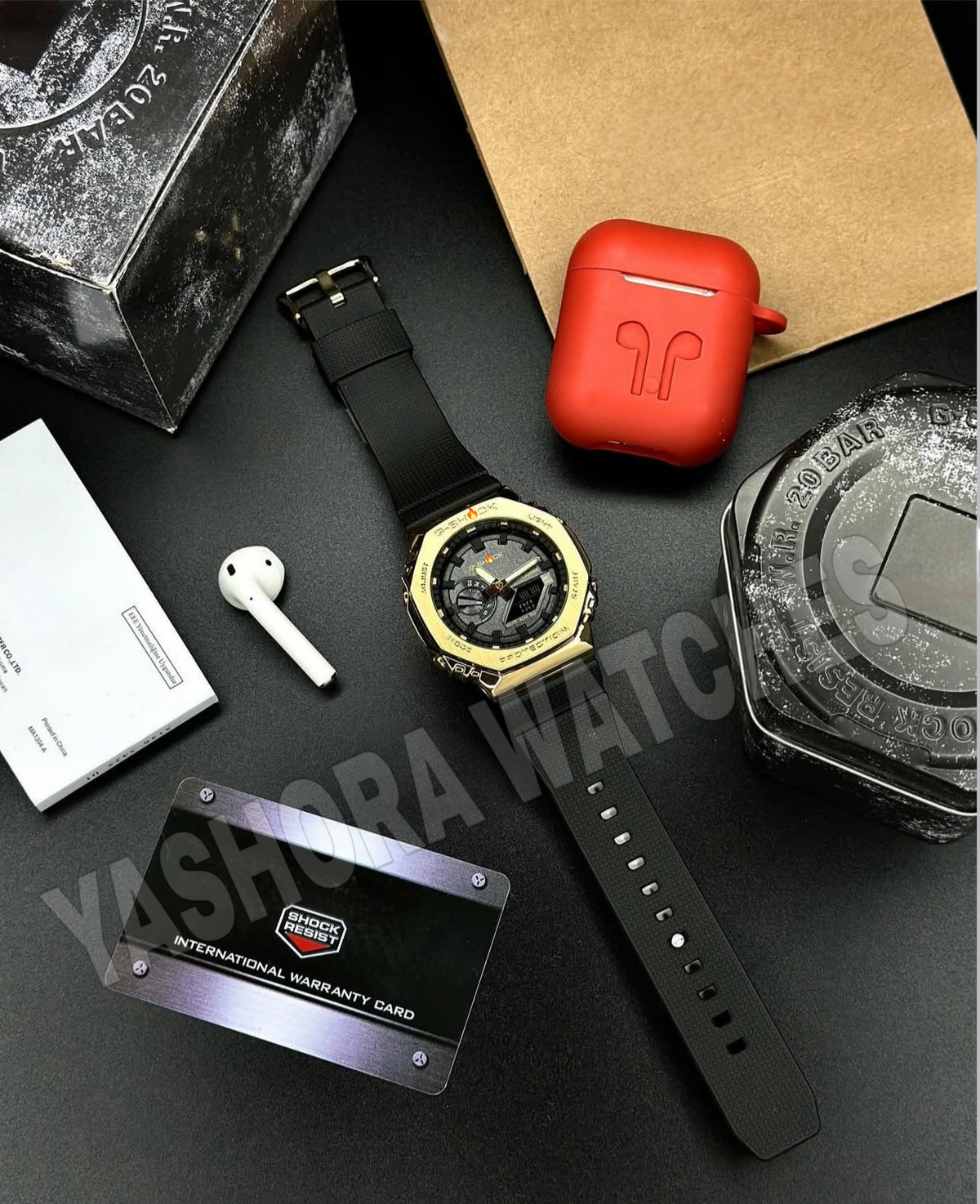 G-SH*CK GM-2100 GOLD BLACK DIAL METAL BODY