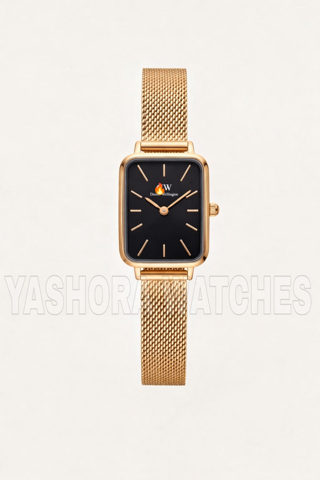 GOLD RECTANGULAR CHAMPAGNE Black DIAL MESH STRAP WATCH