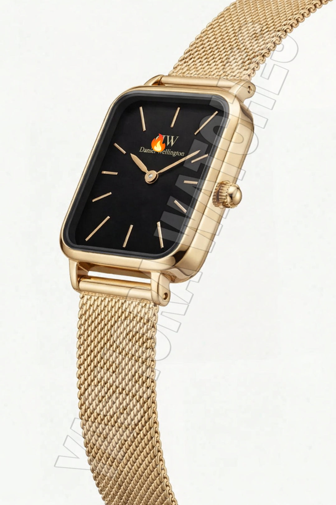 GOLD RECTANGULAR CHAMPAGNE Black DIAL MESH STRAP WATCH