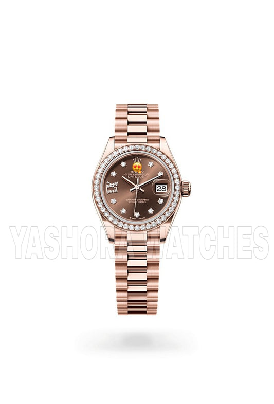 Role* Lady-Datejust Oyster, 28 mm, Everose gold and diamonds (Automatic)