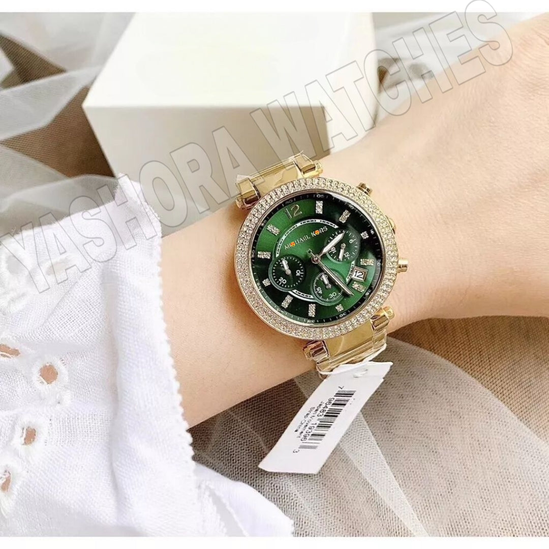 MICH*EL K*RS PARKER GREEN GOLD DIAL