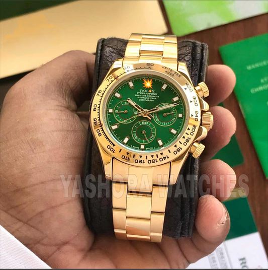 Rol*x Cosmograph Daytona Gold & Green Dial Japanese Automatic Mens Watch
