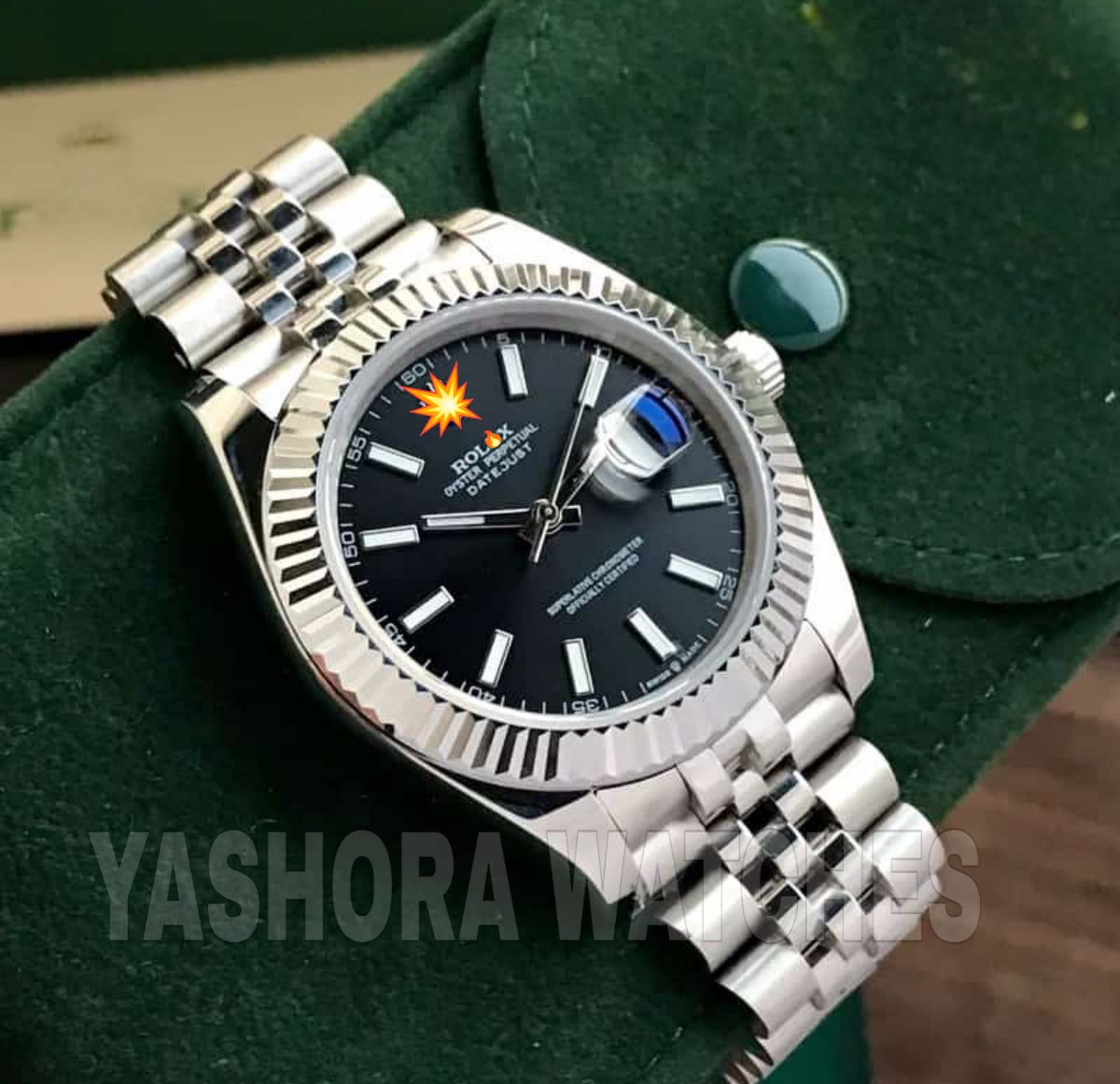 Rol*x Datejust 41 Silver & Steel Fluted Jubilee Black Dial Swiss Semi ETA 3235 Movement