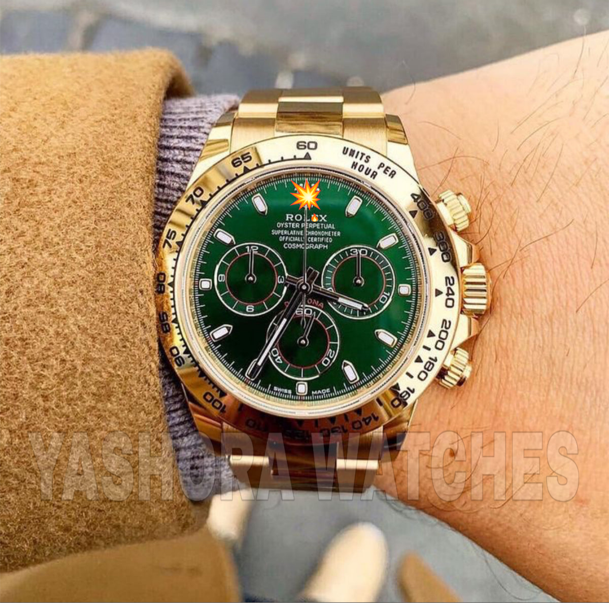 Rol*x Cosmograph Daytona Gold & Green Dial Japanese Automatic Mens Watch