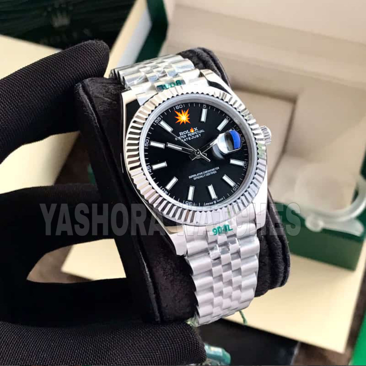 Rol*x Datejust 41 Silver & Steel Fluted Jubilee Black Dial Swiss Semi ETA 3235 Movement