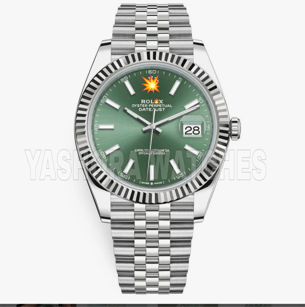 Rol*x Date Just 41 Mint Green Dial & Jubli Chain Automatic Mens Watch