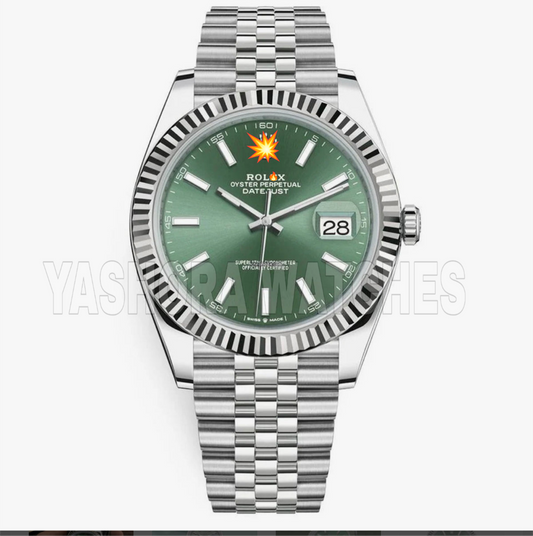 Rol*x Date Just 41 Mint Green Dial & Jubli Chain Automatic Mens Watch