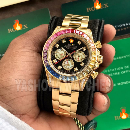 Rol*x Rainbow Daytona Gold Tone Automatic Japanese Master Quality Men’s Watch