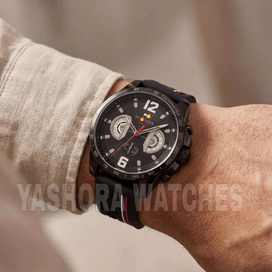 Sport Black Tachymeter Chronograph Watch – Racing Edition