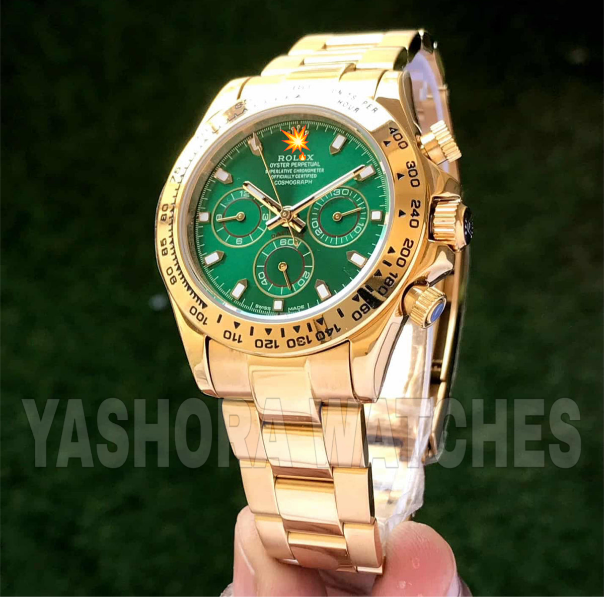 Rol*x Cosmograph Daytona Gold & Green Dial Japanese Automatic Mens Watch